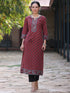 Women Maroon Ethnic Motifs Printed Pure Cotton Straight Kurta